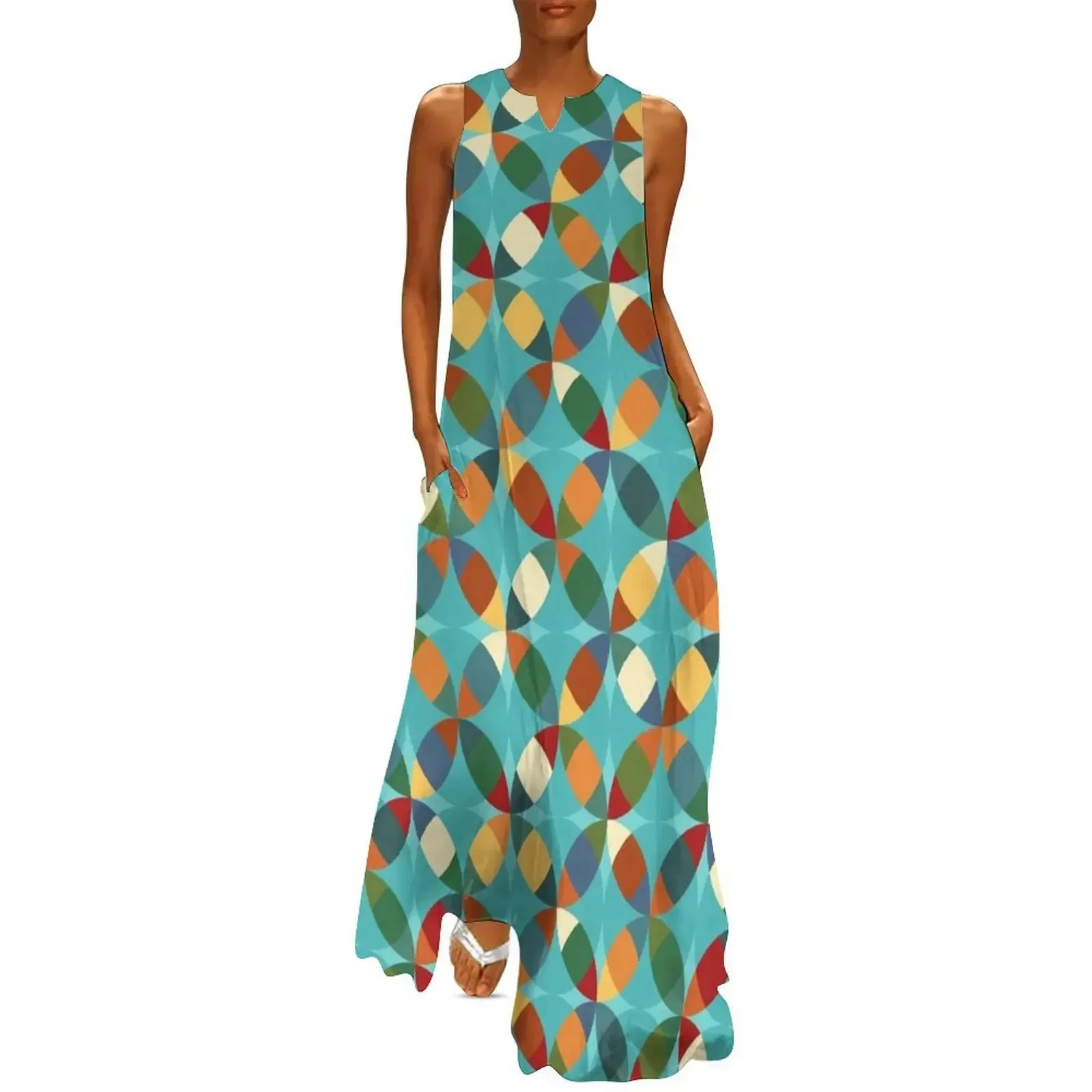 

Colorful Mid Century Modern Geometric Circle Lock Print Long Dress ladies dresses for women 2025 Dress