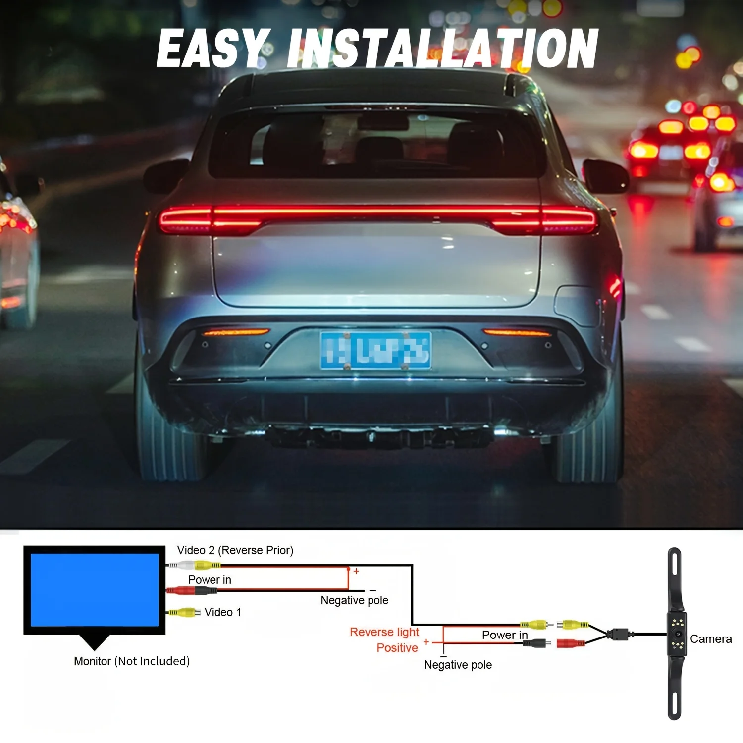 Telecamera di backup per auto Telecamera per retromarcia per visione notturna HD Telecamera per targa con 9 luci a LED, telecamera per retromarcia per auto