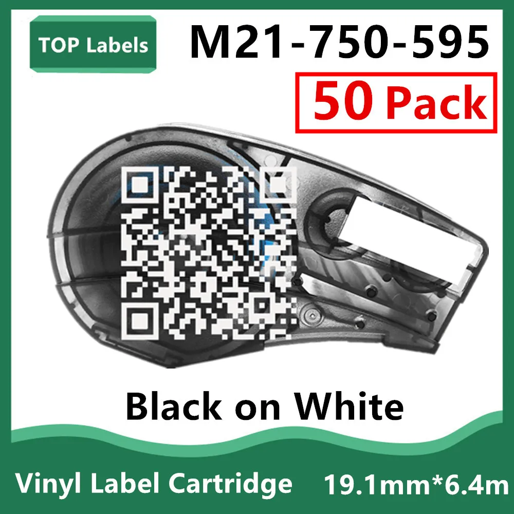 

50 Pack Vinyl Label Cartridge M21-750-595 Black White 19.1mm*6.4m Use For Labeller Handheld Label Printer Laboratory/Laboratory