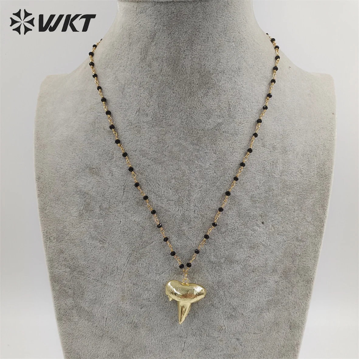 WT-N227 Wholesale Custom Natural Rosary Beads Brass Pendant With Shark Tooth Shape For Women Birthday Gifts