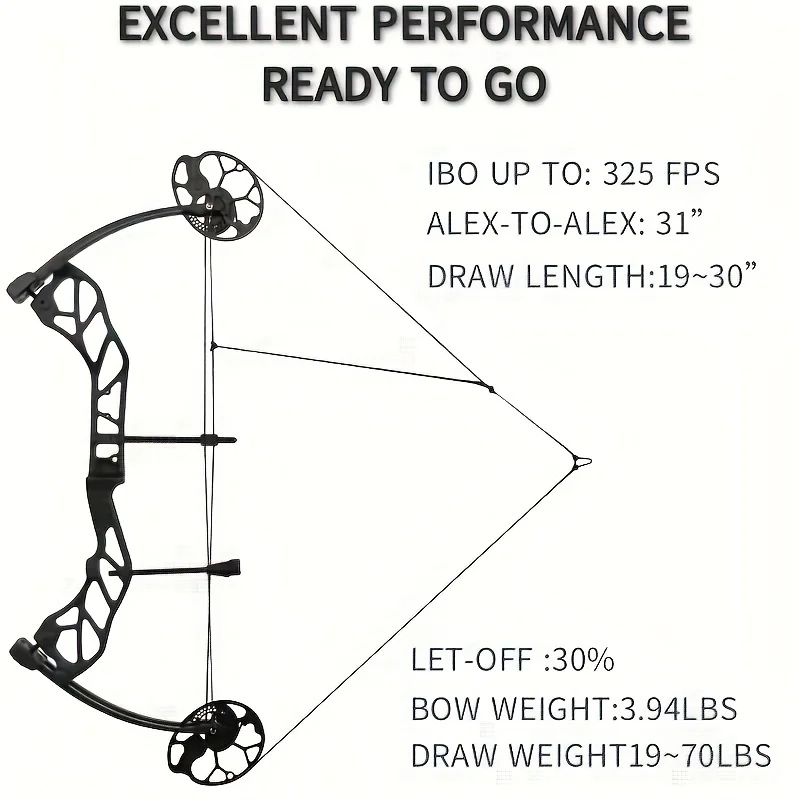 Archery 19-70Lbs Compound Bow Carbon Arrow Set320fps Arrow Speed Aluminum Alloy Riser Right Hand Hunting Outdoor Shooting Traget