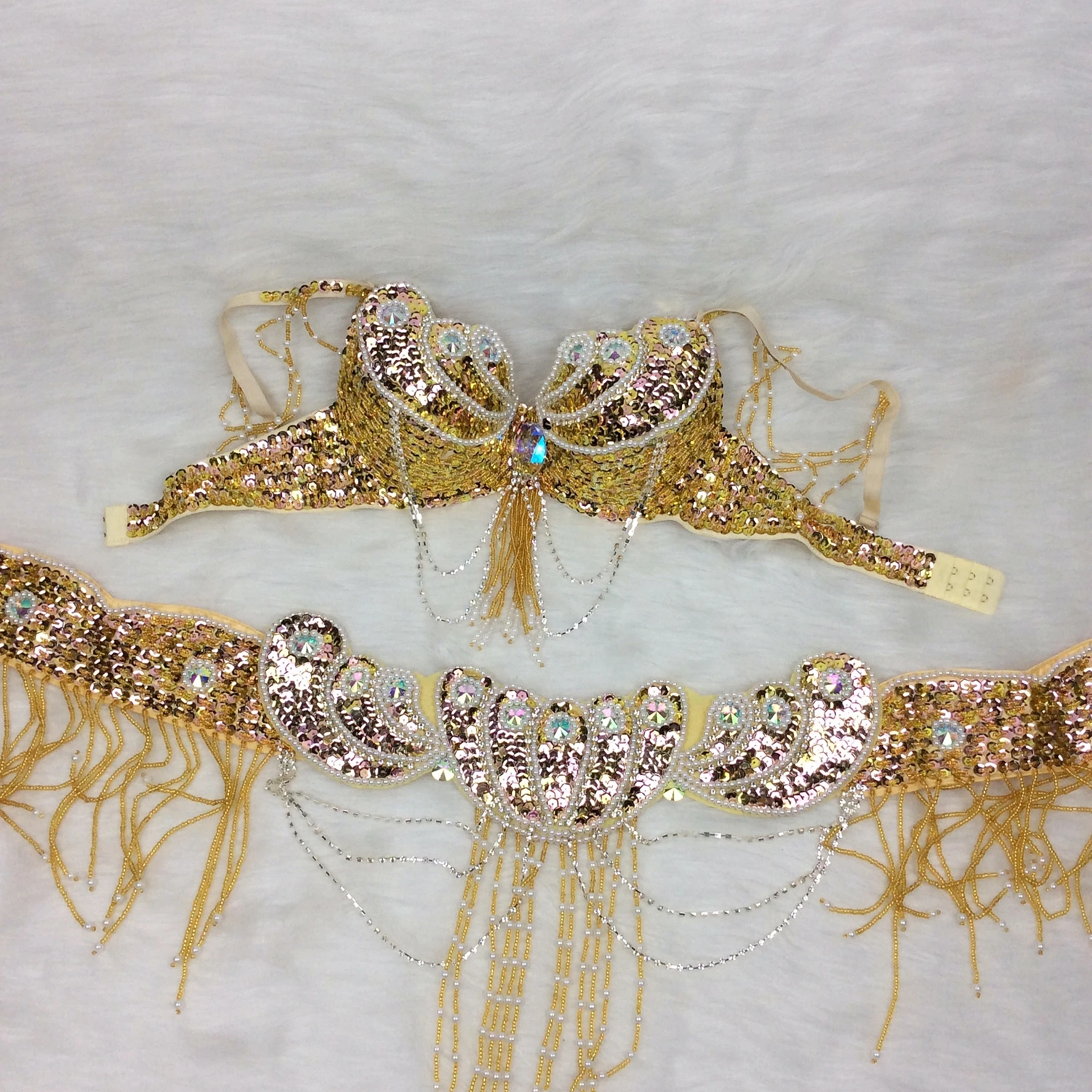 Belly Dance  Bra and Belt 2 Pieces Set For Adult Women Dance Accessories Strip Dance Performance Night Club Stage Catwalk Props