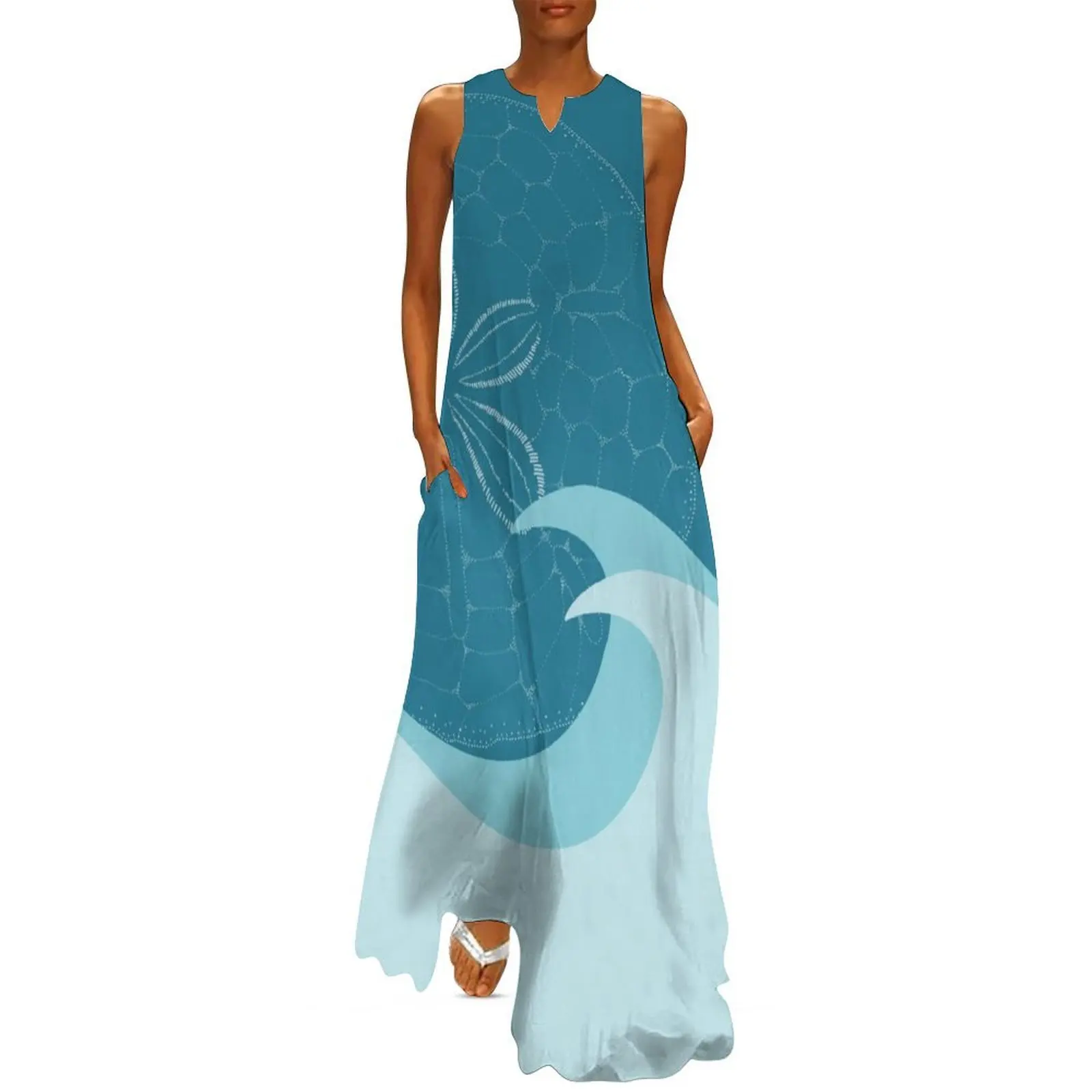 

Waves With Sand Dollar - Digital Art Long Dress Woman's evening dress wedding dresses for woman chic and elegant evening dress