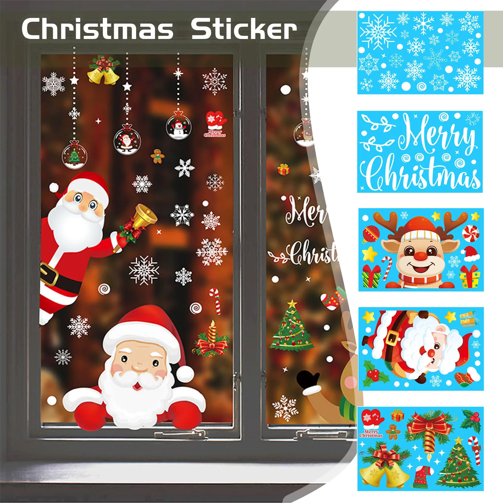Fensteraufkleber, Weihnachtsthema – statisch haftende Schneemann-Schneeflocken-Aufkleber für Glastüren, Geschäfte und Heimdekoration