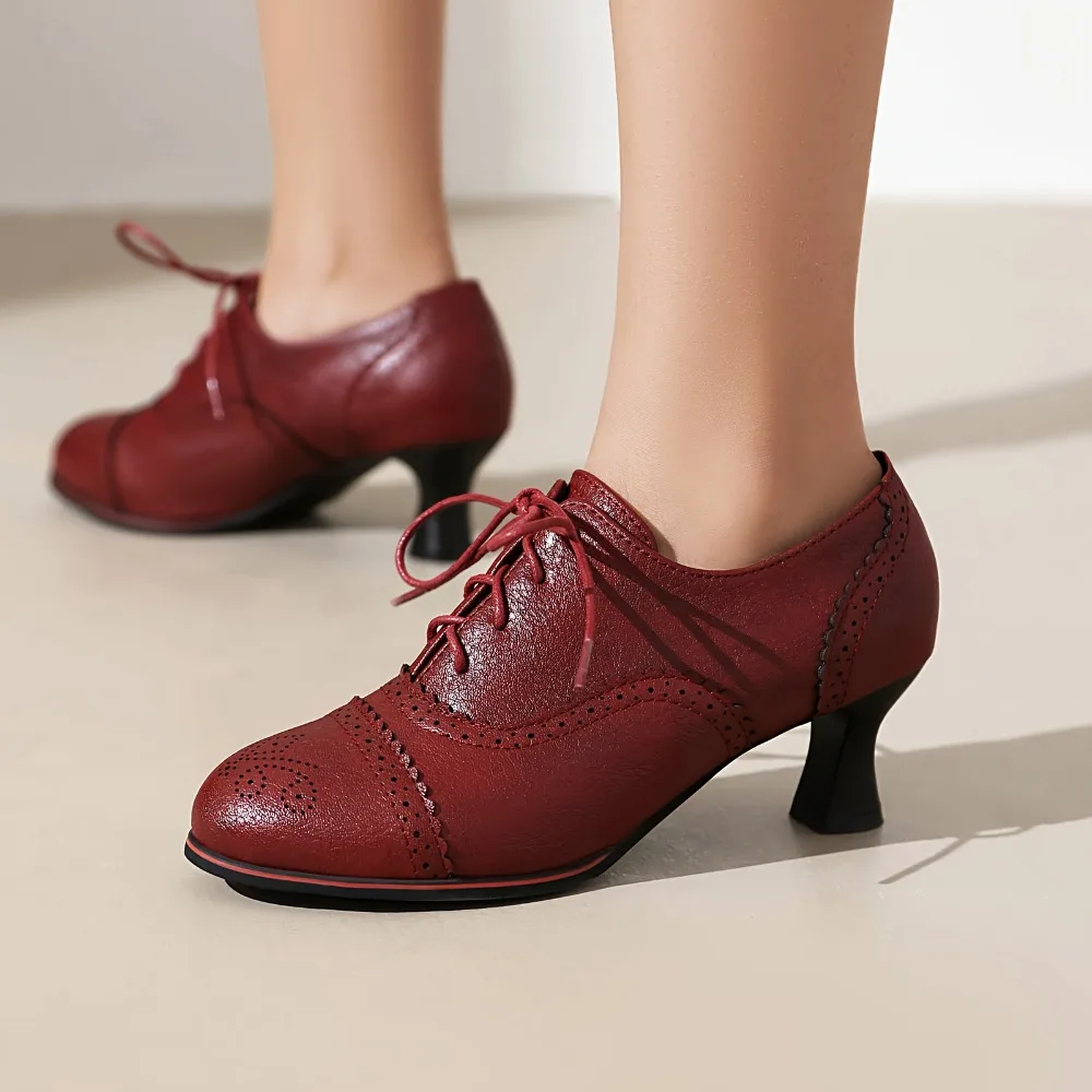 

Women's Heels Oxford Pumps Closed Round Toe Chunky High Lace Up Victorian Style Brogues Pumps Comfortable Heels for Women