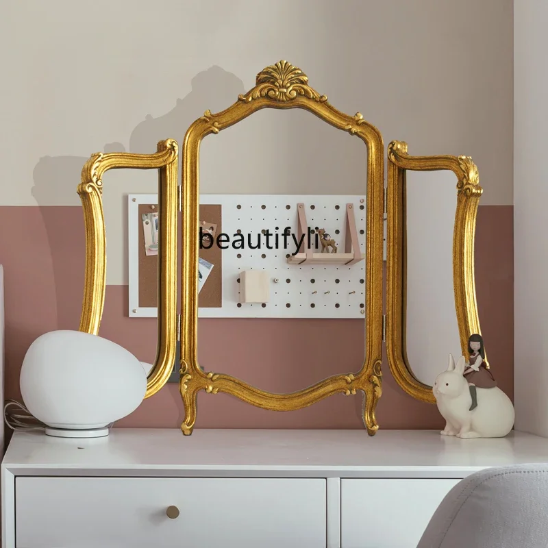 European-Style Carved Three-Fold Mirror Bedroom Makeup Dressing Table   Hallway   Decorative Mirror Wall