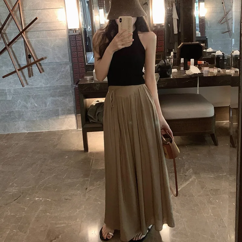 

Cotton Linen Wide-leg Culottes Summer Autumn High-waist Loose Casual Pants Skirt Thin Drape Pocket Culottes Long Pants Outfits
