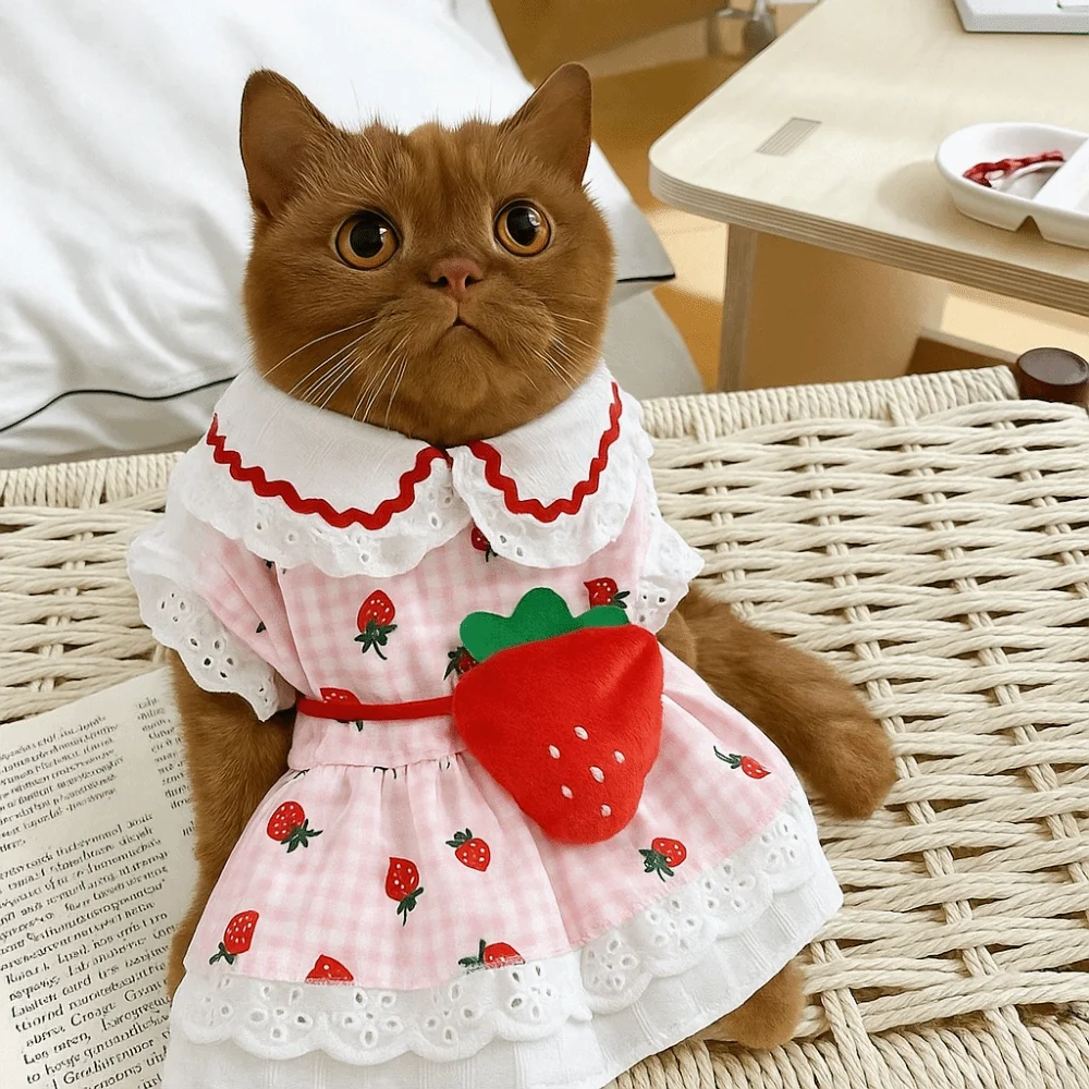 

Pet Supplies Cute Pet Strawberry Dress Soft Breathable Cat Skirt Thin Design Pet Summer Clothes for Puppy Kittens