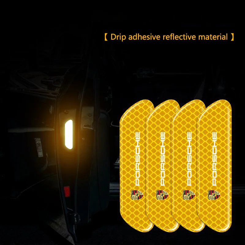 Car Door Reflective Sticker Night Light Warning Decal For Porsche 911 718 Taycan Panamera Cayenne Macan Boxster Cayman Pajun 918