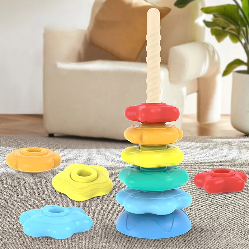 1 Set Kids Gifts Stacking Toy Spinning Rainbow Gears Toddler Montessori Educational Sensory Toys Motor Skills Stacking Tower