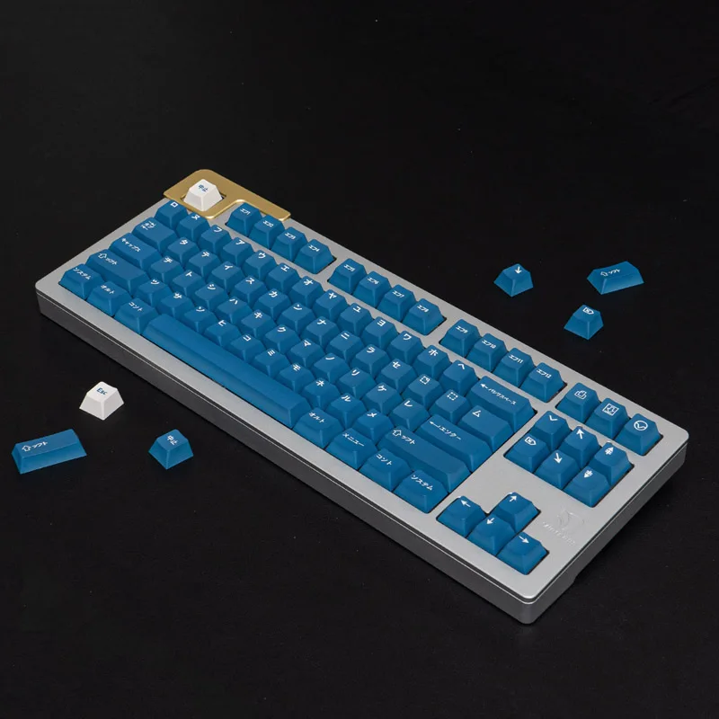 Imagem -04 - Gmk Wob Katakana-pbt Keycap Perfil Cereja para Switch mx Teclado Mecânico Dye-sub 61 64 87 96 104 Layout Preto e Azul 129 Chaves