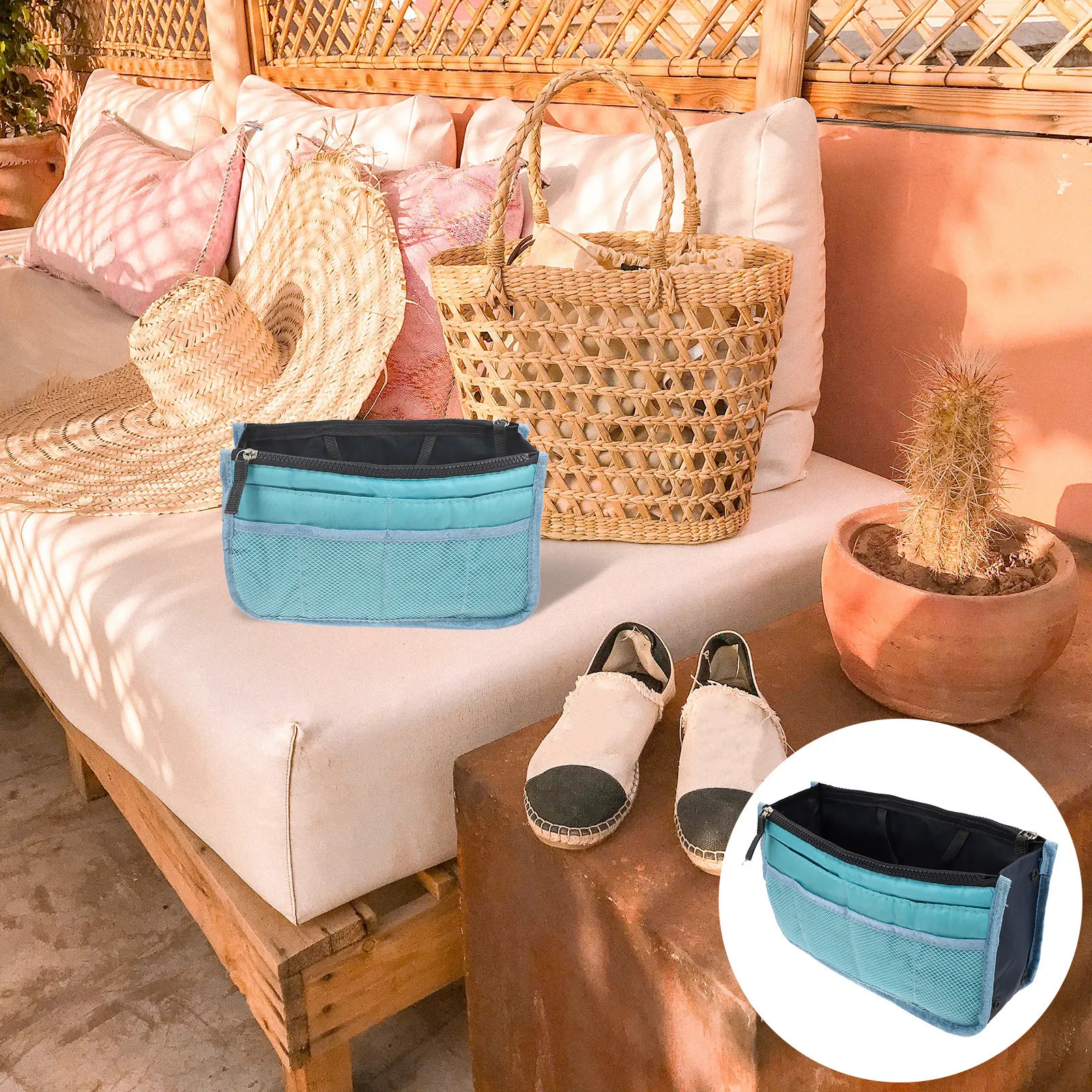 

1 шт. многослойный органайзер для сумок с множеством карманов, большой вместимости, портативный, для косметики и дорожных принадлежностей, стильный