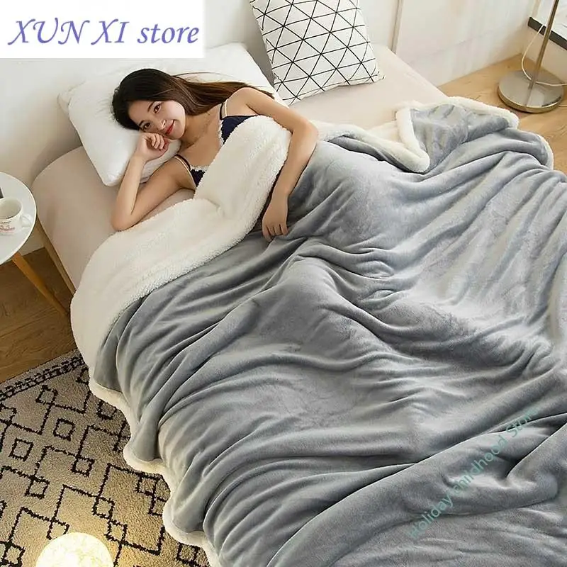 

Double Thicken Lamb Cashmere Blanket for Bed Sofa Winter Warm Cozy Throw Blankets for Office Bed Cover Coral Fleece Bedspread