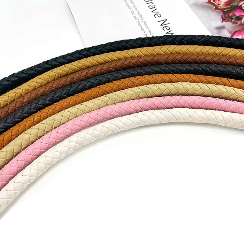 30/40/60cm PU Leather Braided Rope Handles for Handbags Shoulder Bag Strap DIY Bag Accessories For Bags Alloy Metal Hook Buckle