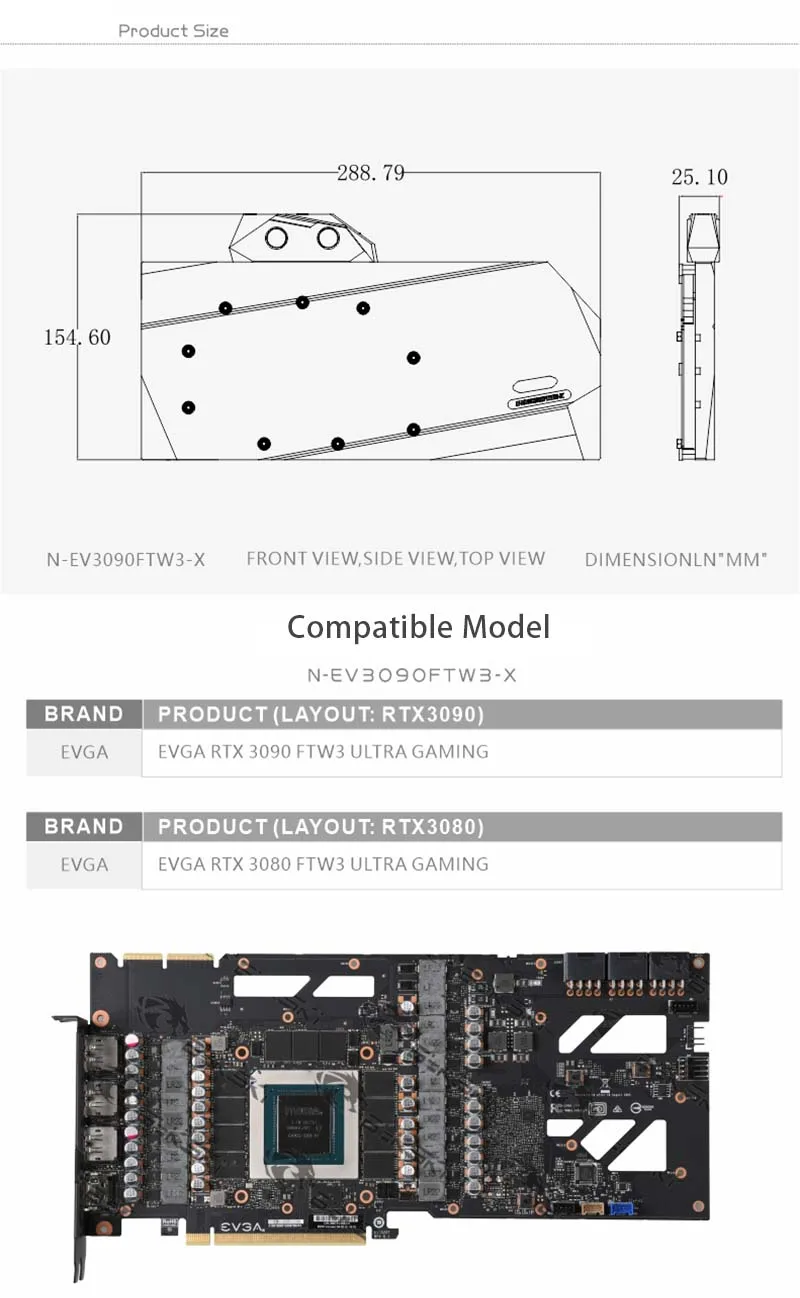 Bykski Water Block Use for EVGA RTX3080 / RTX 3090 FTW3 ULTRA GAMIN GPU Card /Full Cover Copper Radiator In Stock N-EV3090FTW3-X