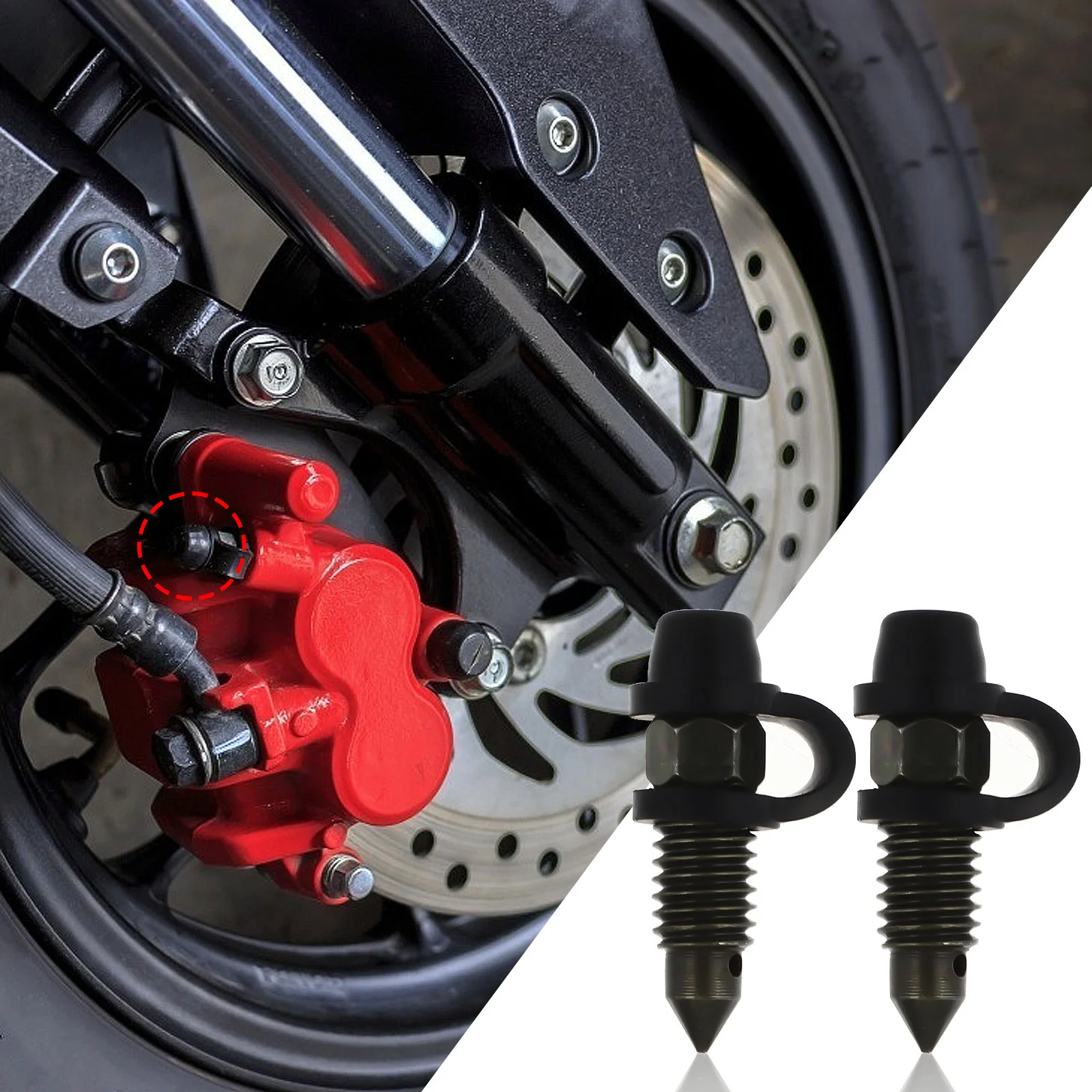 4 Sets Screw Motorcycle Brake Caliper Bleed Bolt Exhaust Bleeder with Cap Accessories Steel Drain Oil Dust for