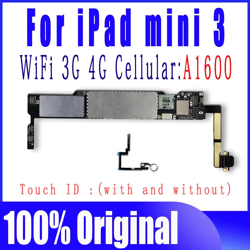 

A1600 Wifi 3G Cellular Version Original no icloud For Ipad MINI 3 Motherboard For Ipad MINI3 Logic Boards With IOS System