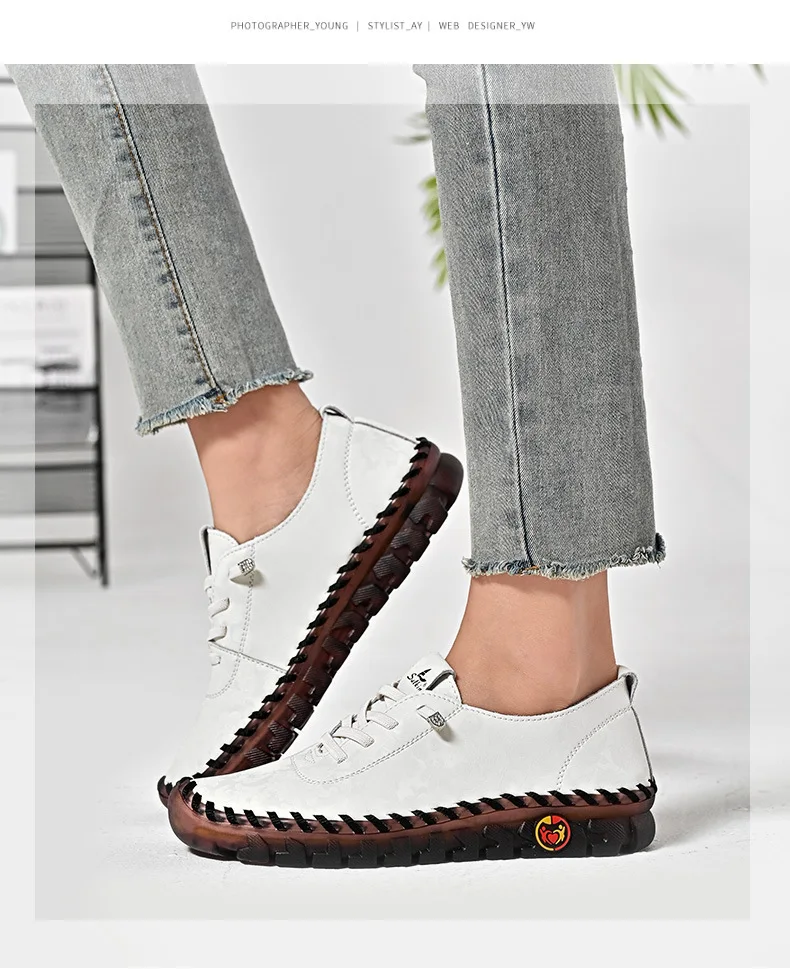 New Unique Oxford Shoes 43 44 Women's Split Leather Loafers Woman Orthopedic Moccasins Mother Designer Laced Daily Walking Flats