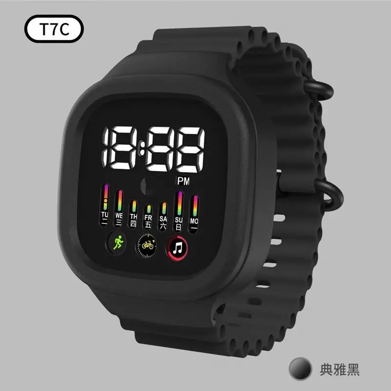 رائجة البيع للموسم الجديد LED ساعة إلكترونية T7C الشمبانيا الأسود المحيط حزام موضة طالب ساعة رياضية رقمية الهدايا