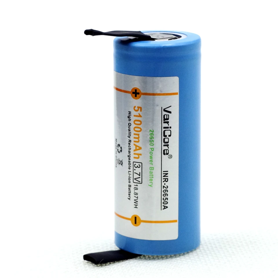 VariCore 26650A 5100mAh ليثيوم أيون 3.7 فولت بطارية قابلة للشحن 20A تفريغ 3.6 فولت بطاريات الطاقة + صفائح النيكل ذاتية الصنع