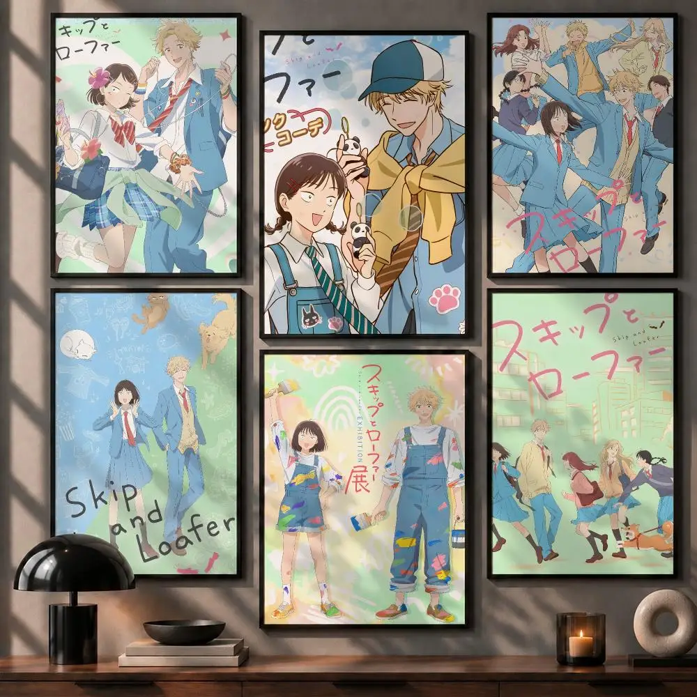 Cute Anime Skip and Loafer Poster No Glue Residue Self-Adhesive Art Poster Wall Decor for Bedroom Living Room