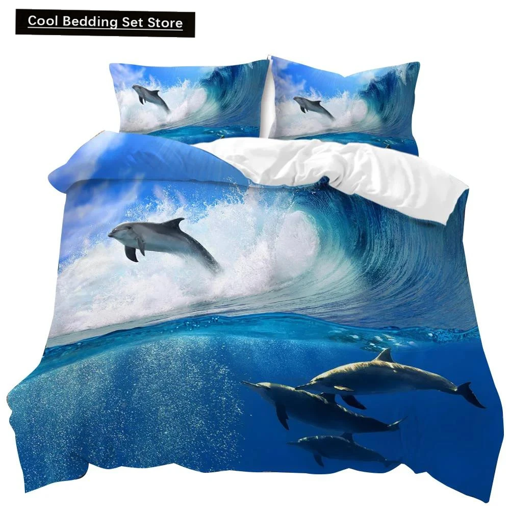 

Marine Life Duvet Cover Set Glowing Jellyfish Twin Qulit Cover Tropical Ocean Fish Under Sea Marine Life Polyester Bedding Set