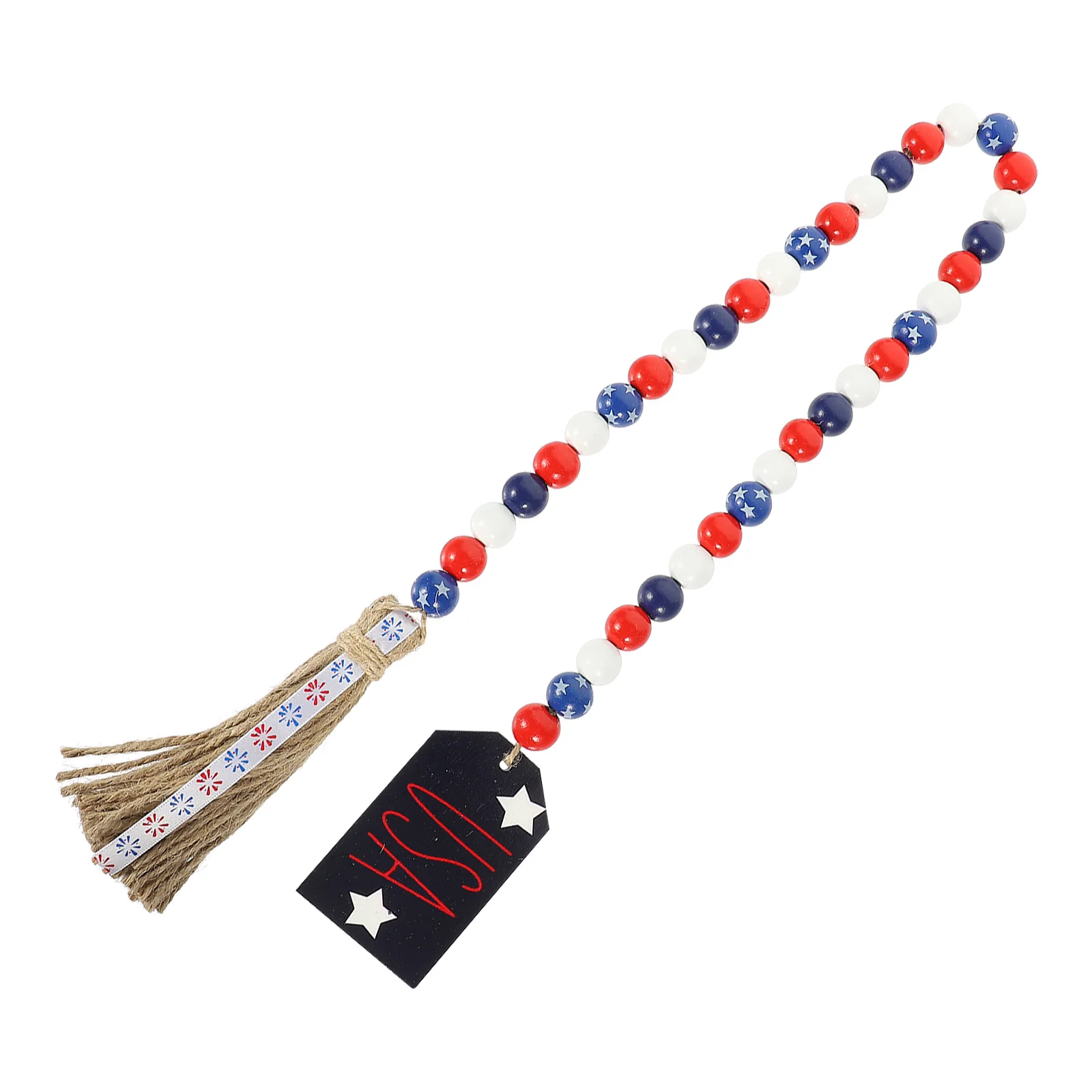

Star Wooden Beads Garland Independence Day Rustic Wooden Tassel Pendant Hanging Decor Farmhouse Wood String Wall Hanging Party