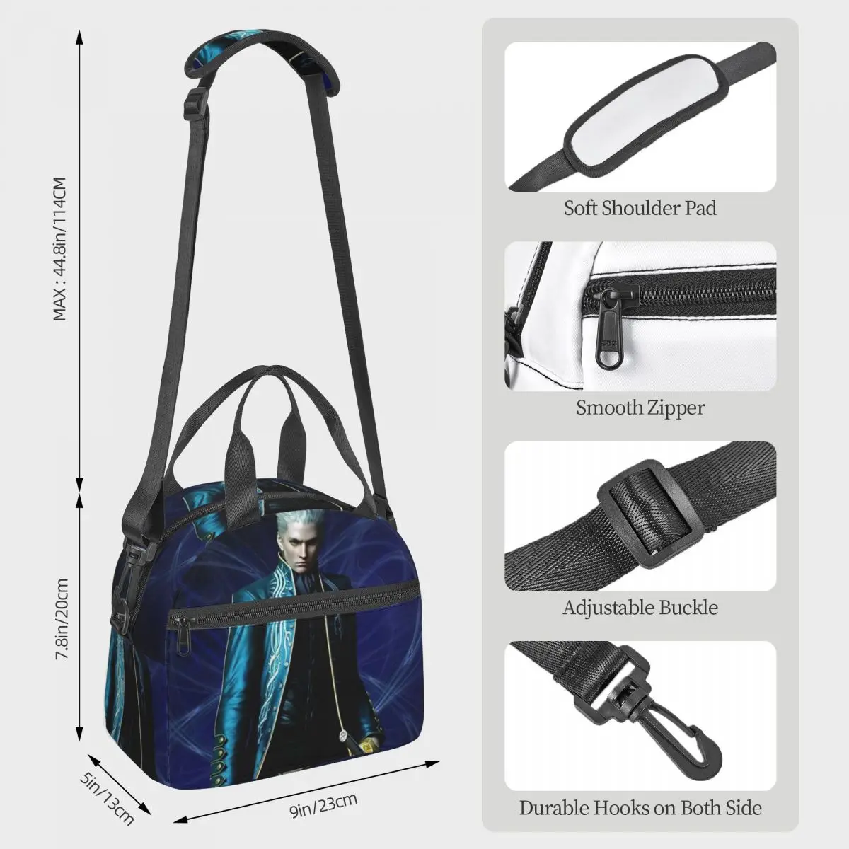 Vergil From The Devil May Cry Series Lunch Bags Insulated Bento Box Lunch Tote Picnic Bags Thermal Bag for Woman Kids Work