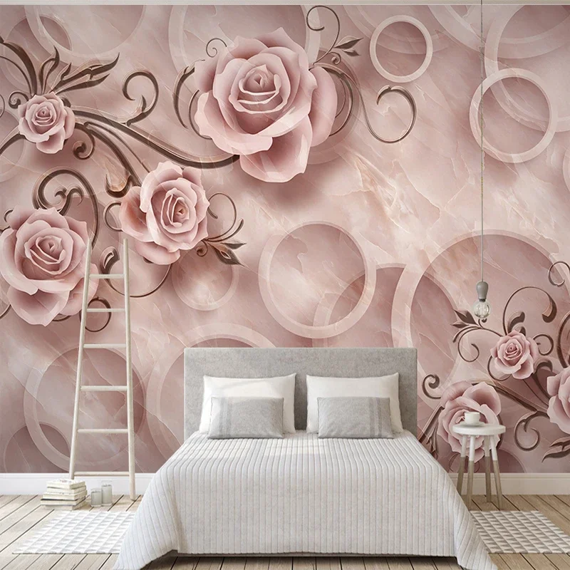 

Custom 3D Emboss Texture Marble Stereo Rose Wall Cloth Wallpaper For Living Room Background Wall Home Decor 3D Mural Wall Paper