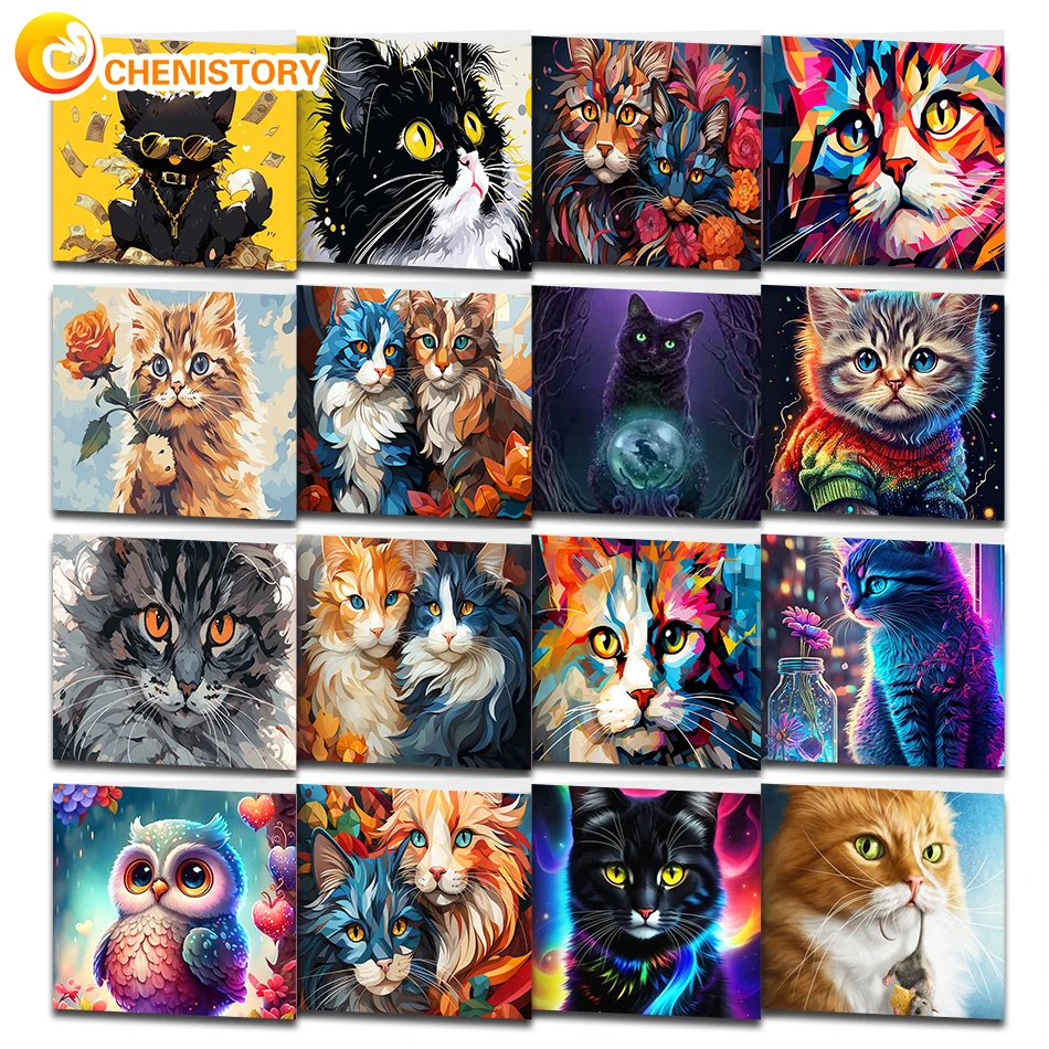 CHENISTORY Paint By Numbers For Adults Colorful Cat Canvas Painting Handpainted Kit Coloring By Numbers For Wall Decoration