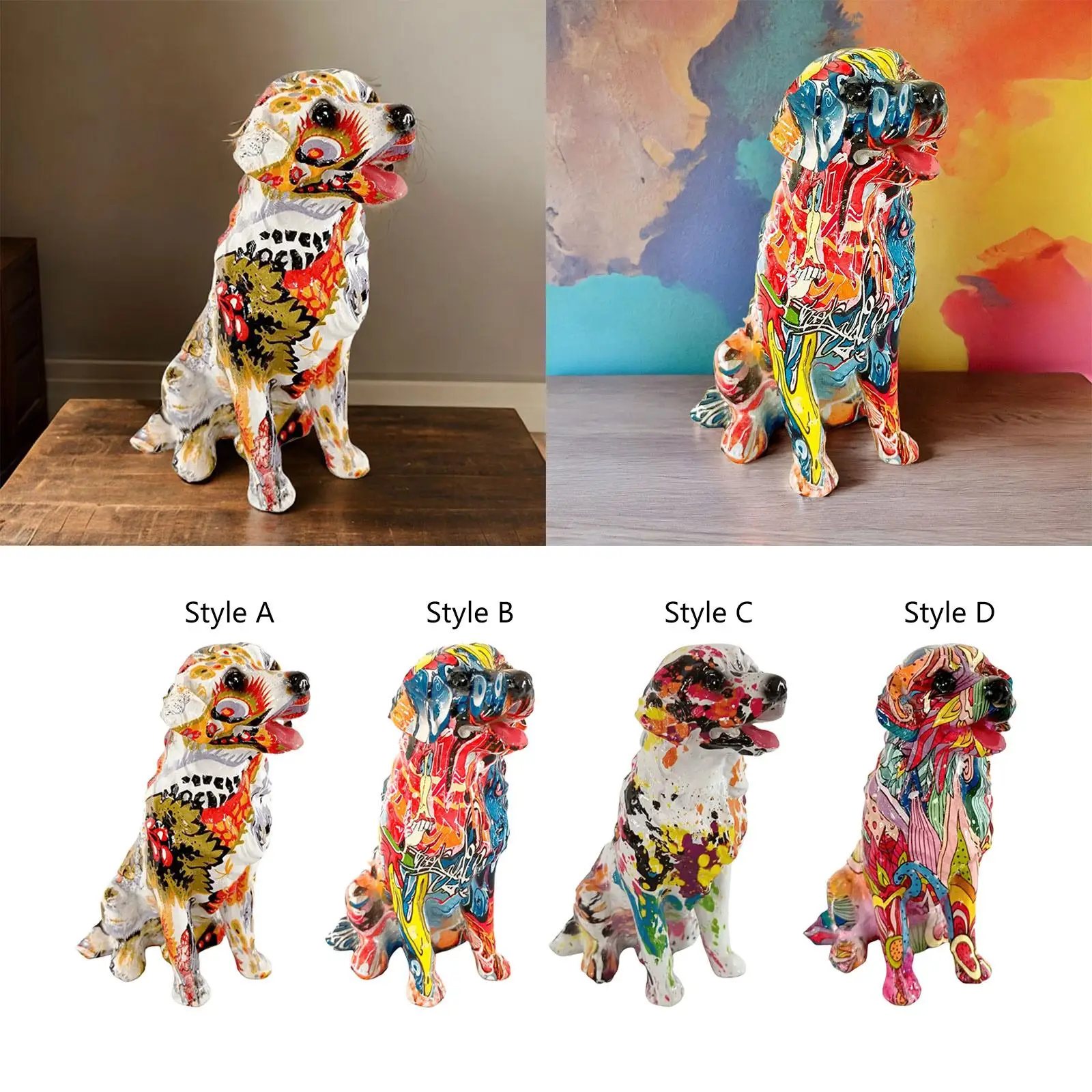 Colorful Dog Statues Creative Resin Crafts Ornament Graffiti Figurines Sculpture