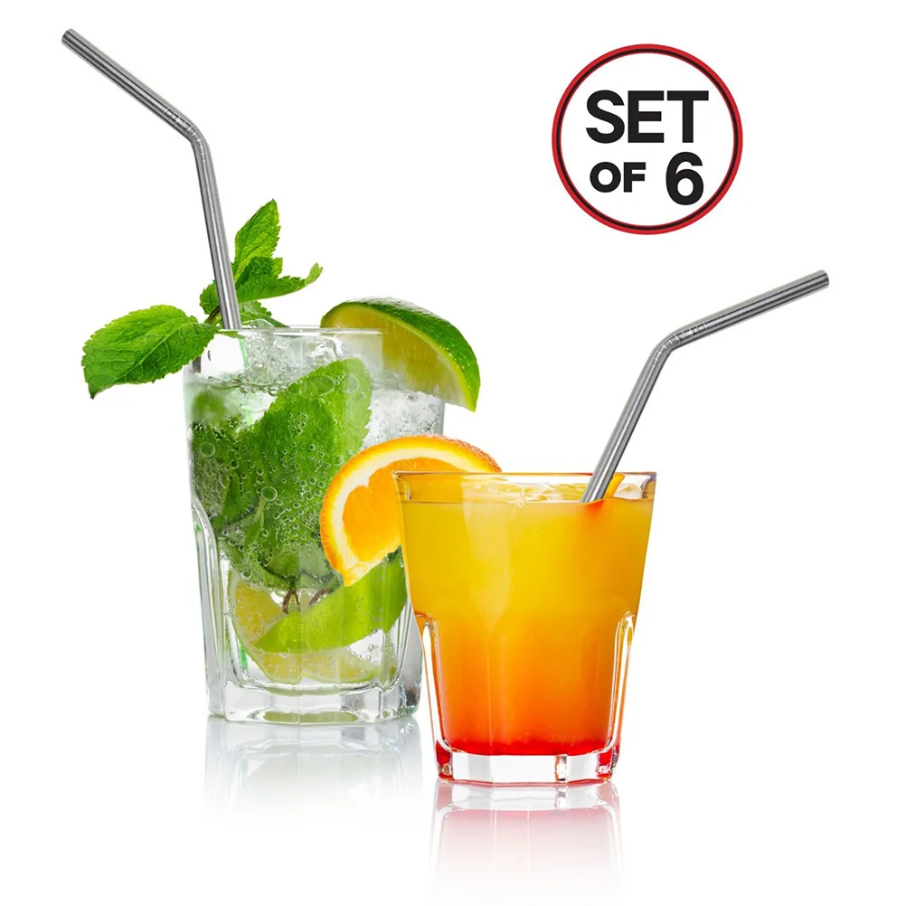 

8pcs Stainless Steel Straws 21 5cm Silver Metal Straw Set Cleaning Brushes Reusable Bent Straws for Cocktails Party Drinks Bar