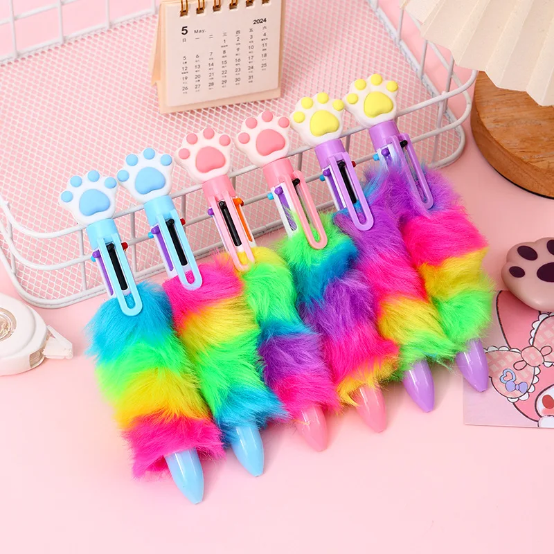 36 pcs/lot Kawaii Cat paw 6 Colors Ballpoint Pen Cute Plush Press Ball pens School Office writing Supplies Stationery Gift