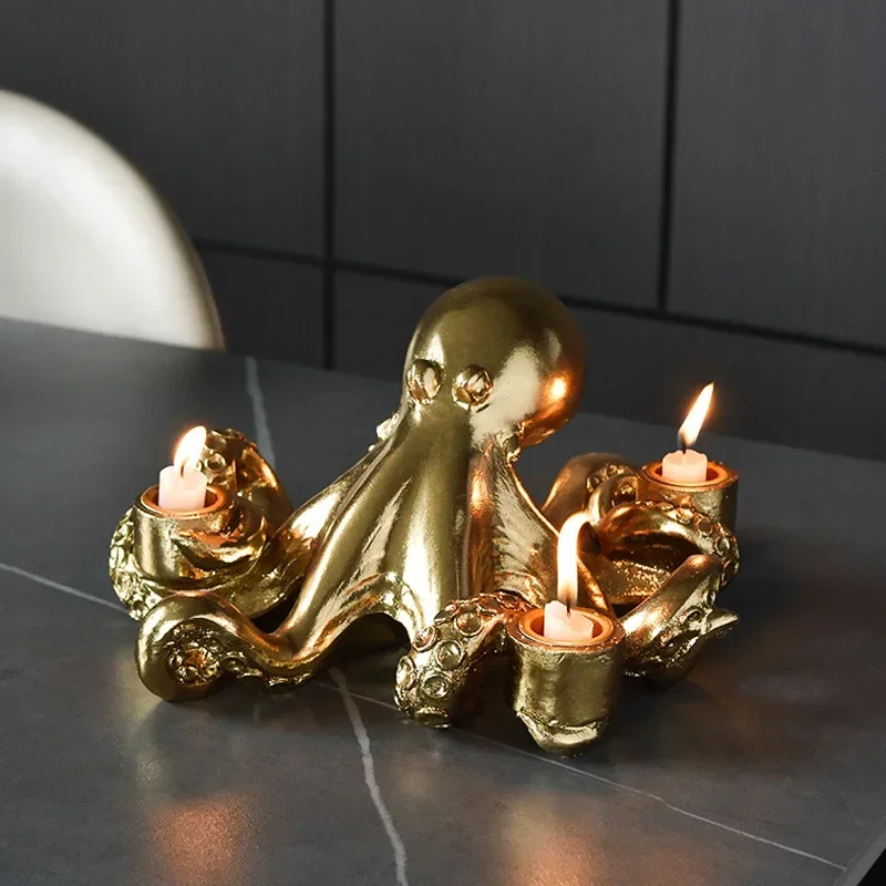16wwResin Candle Holder Candelabrum Candle Holder Golden Octopus Sculpture Octopus Candlestick Cuttlefish Squid Home Decoration