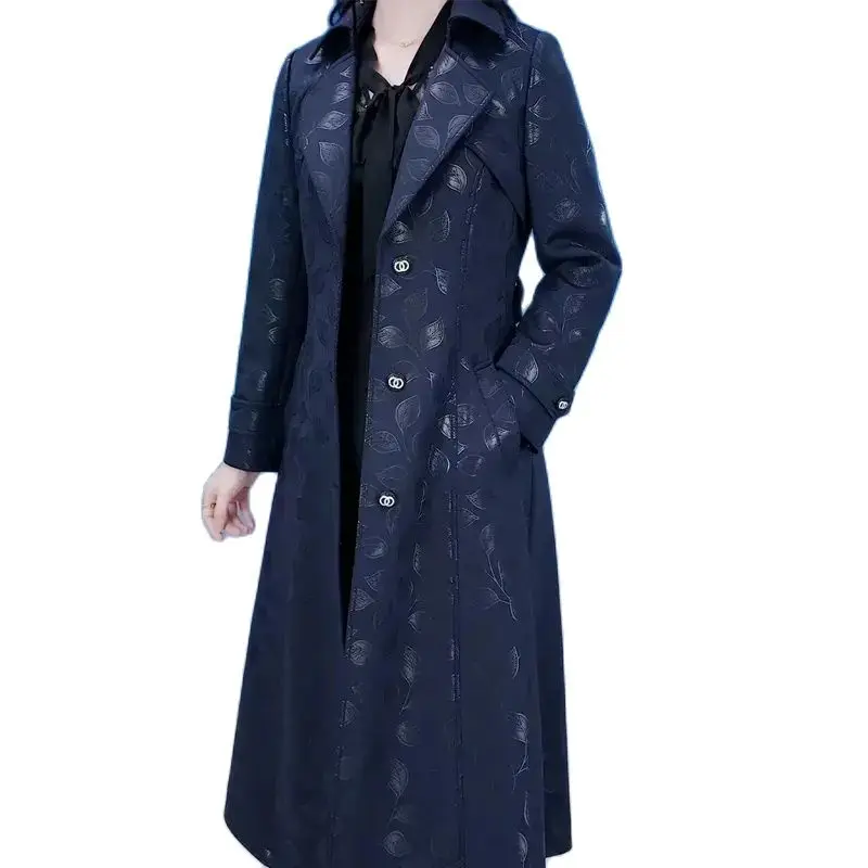 

High-quality Jacquard High-end Ladies Windbreaker 2024 Autumn And Winter Loose Windproof Temperament Age-reducing Mother Coat .