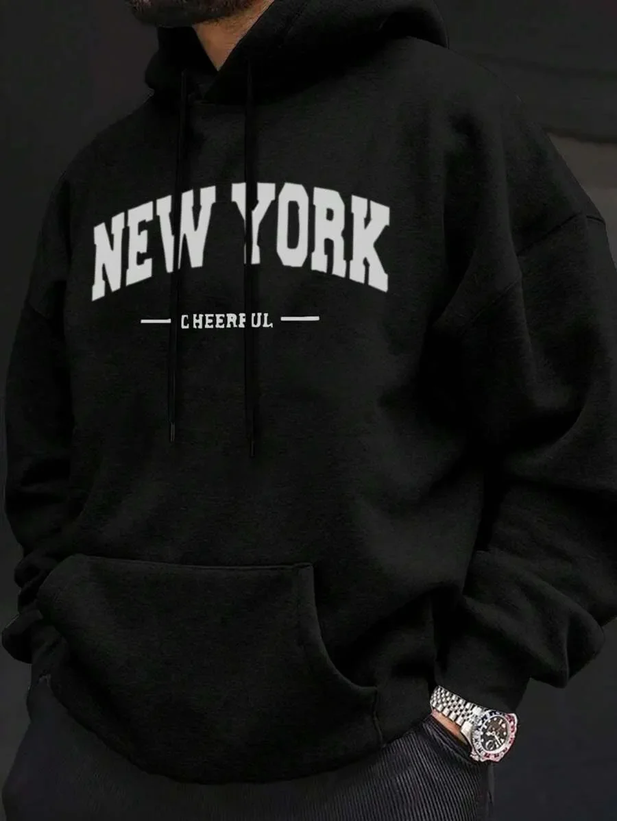 

High - Quality Pure Cotton Hoodie Embellished with "NEW YORK" Motif and Cheerful Word Must Have for Enthusiasts of Urban Fashion