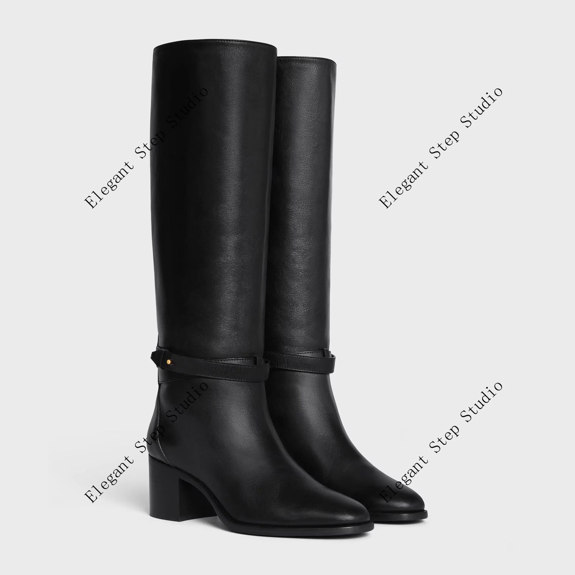 

Women's Shoes Strap High Boots In Calfskin Black