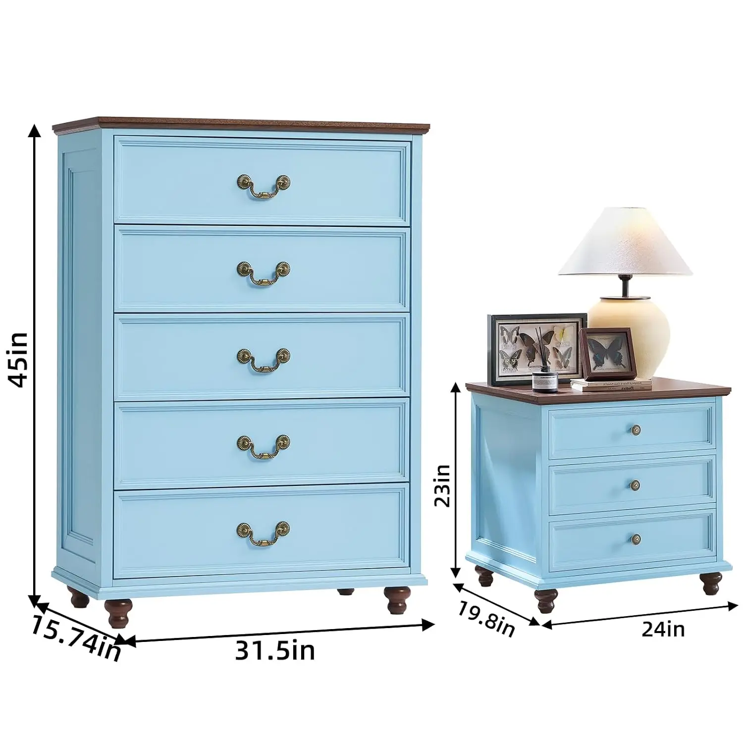 Farmhouse Dresser and Nightstand Set 2