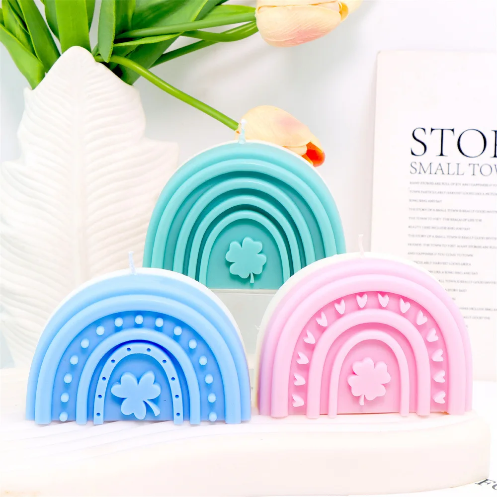 3d Rainbow Arch Love Four-leaf Clover Silicone Molds Flat Diffuser Plaster Decorative Candle Molds for Candle Making Supplies