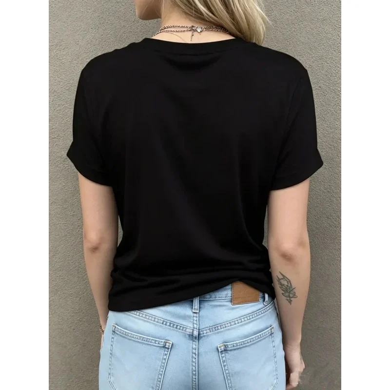 Women's Casual Short-Sleeved V-Neck T-Shirt, Butterfly and Flower Graphic Print with Moon and Stars, Women's Clothing