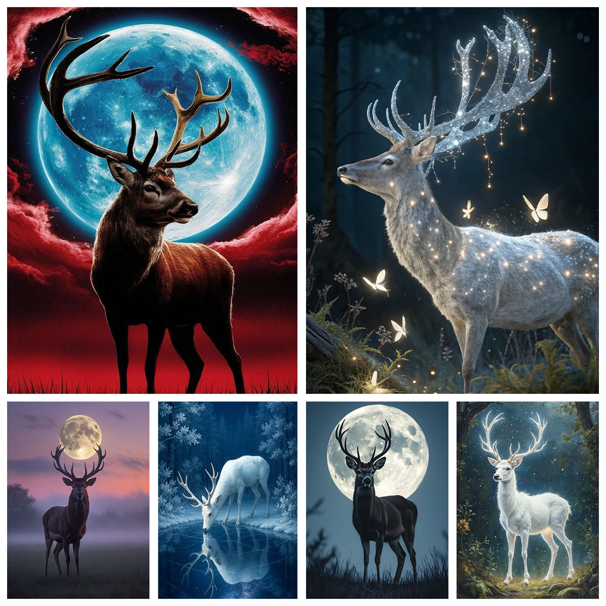 Magical Forest Moonlight White Deer AB Diamond Painting Night Forest DIY Diamond Embroidery Forest Style Home bedroom Decor