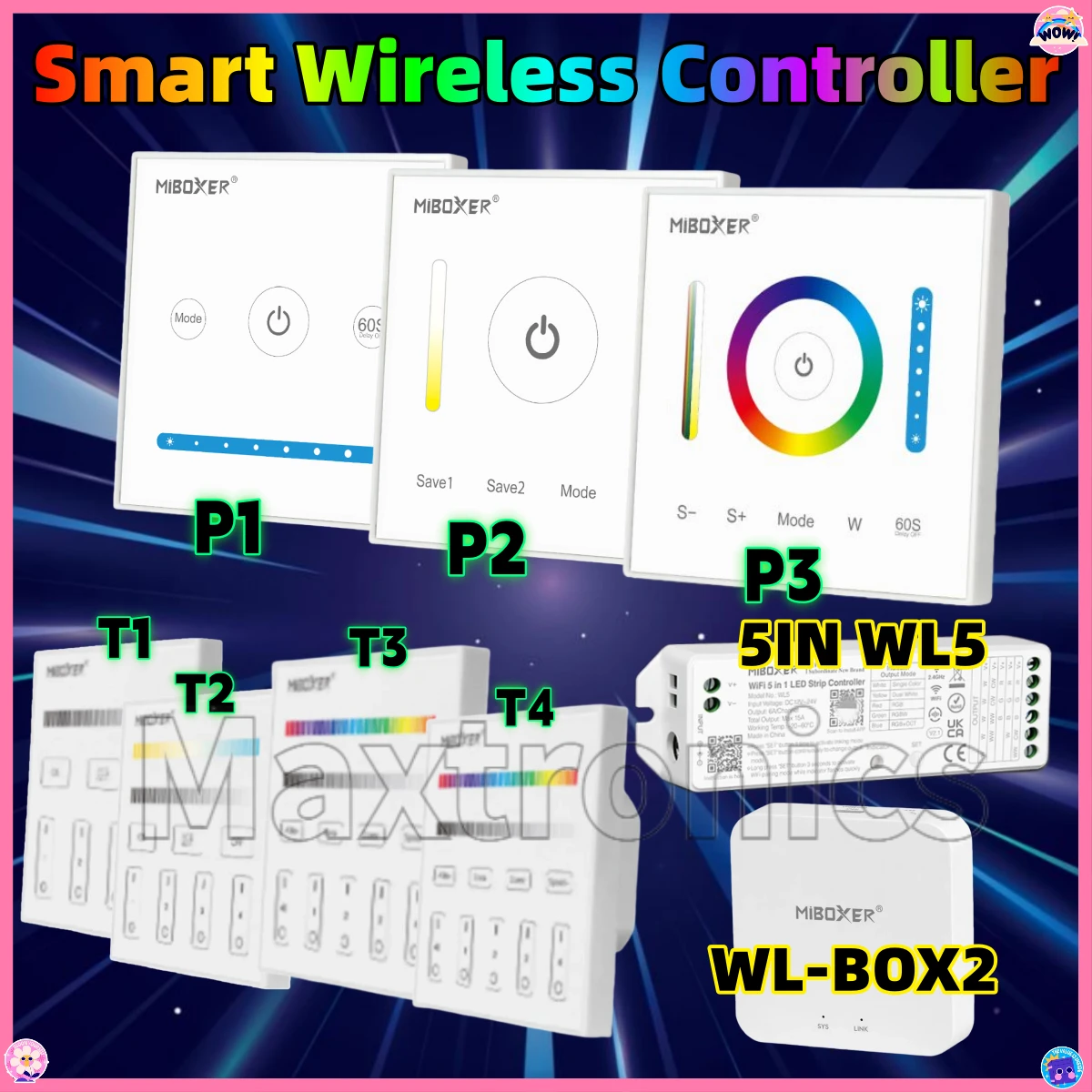 Miboxer 5in1 WL5 WIFI Smart Wireless Controller WL-Box2 T1 T2 T3 T4 P1 P2 P3 RF 2.4G Voice For Single Color CCT RGB RGBW Strip