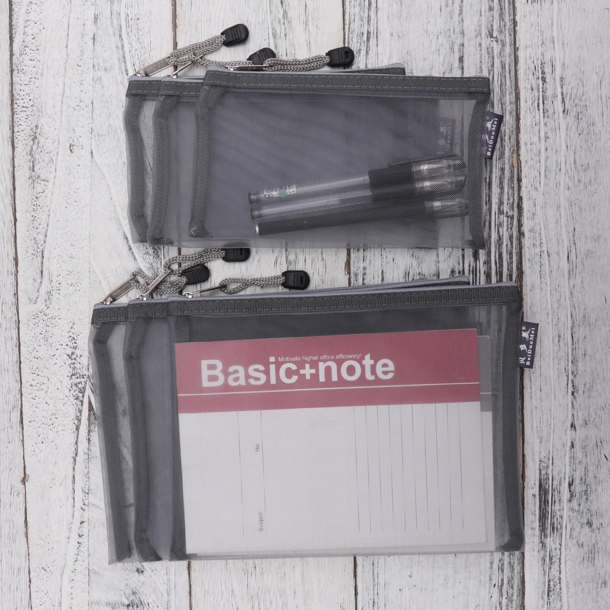 

6pcs Grey Portable Office Stationery Bag Mesh Zippered File Bag Transparent Pencil Pouch for Office School Supplies