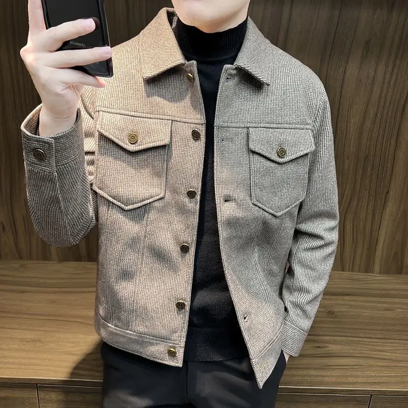 Men\'s Wool & Blends Jackets Slim Fit Solid Color Short Male Coats Joker Luxury Designer Harajuku Korean Reviews Many Casual Cold