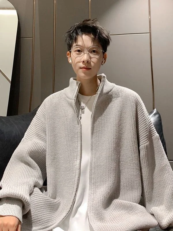 

Autumn Winter New Knitted Open Cardigan Men Women Lazy Sle High End Feeling Heavyweight Pure Color Zipper Top Sweater Jaet