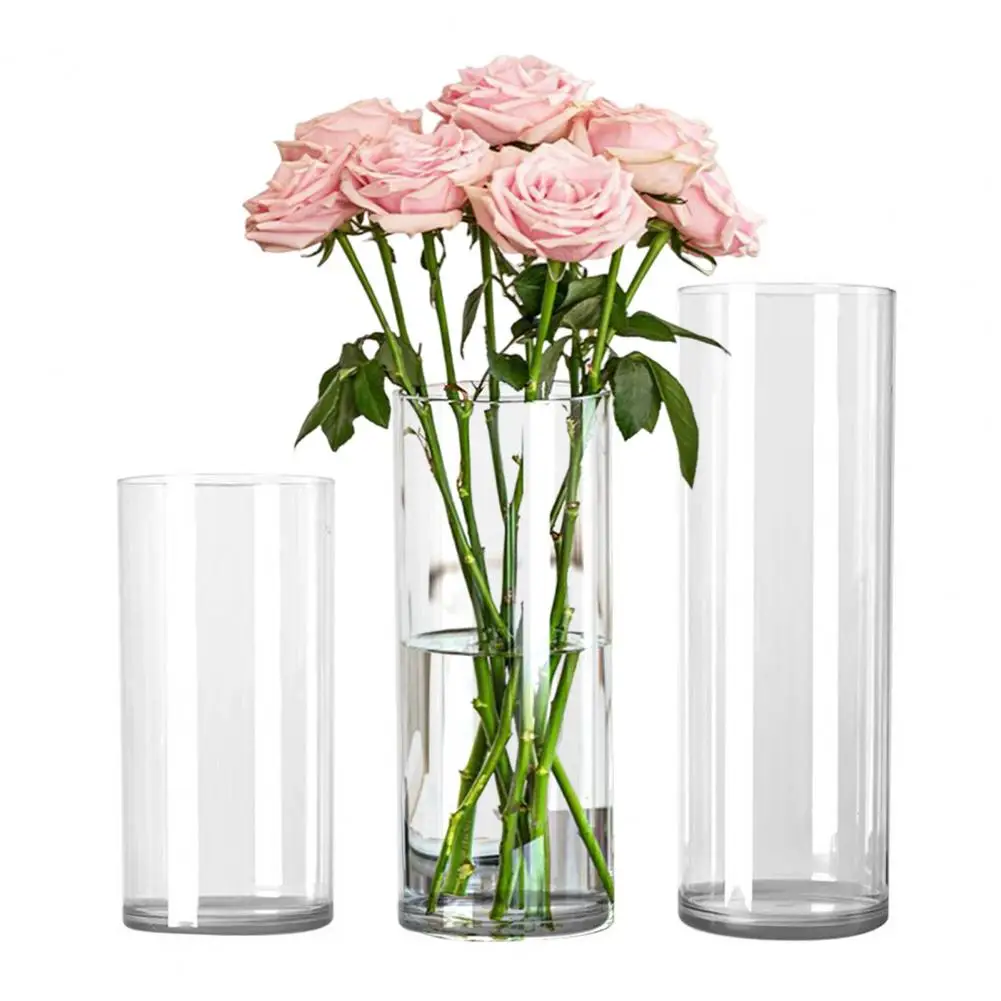 Clear Cylinder Vase Dining Table Flower Vase for Wedding Party Centerpiece Transparent Flower Candle Holder Home Decoration