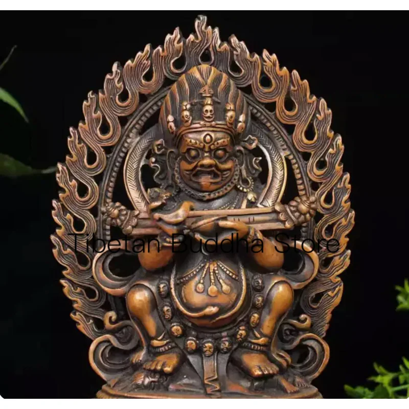 17cm Pure Copper Tantric Tibetan Great Black Sky Protector Statue Two Armed Mahagala Ornament