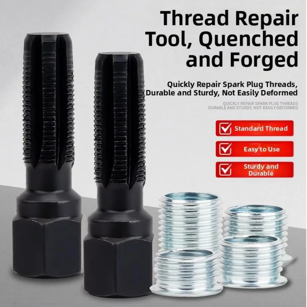 

1 Set Re-thread Tap Spark-Plug Inserts Carbon Steel Spark-Plug Re-thread Repair Tool 14mm Thread Repair Tools Wear-Resistant
