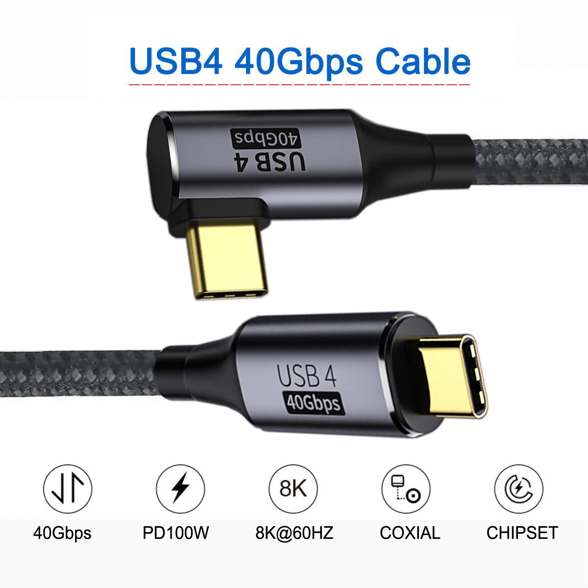 Jimier Angled USB4 USB-C TYPE-C Cable 40Gbps with 100W Charging USB 4.0 Compatible with TB3/4 8K@60Hz 5K@60Hz