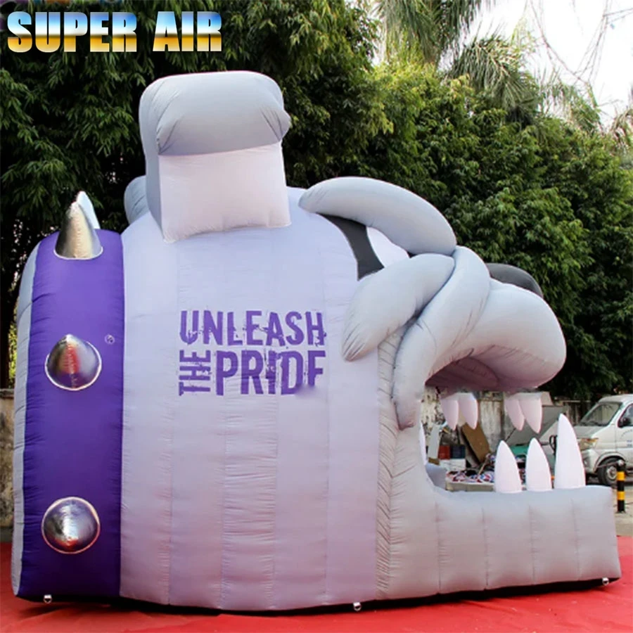 Innovative inflatable tunnel entrance for outdoor animal mascot heads for sporting events